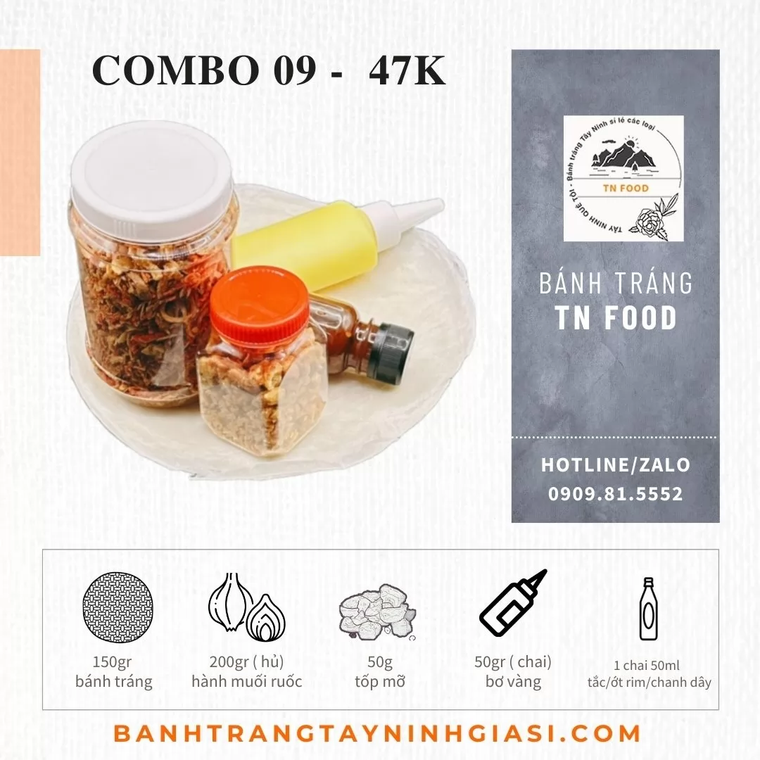 Combo 09 Bánh tráng gạo bơ muối ruốc hành phi, sốt, tốp mỡ