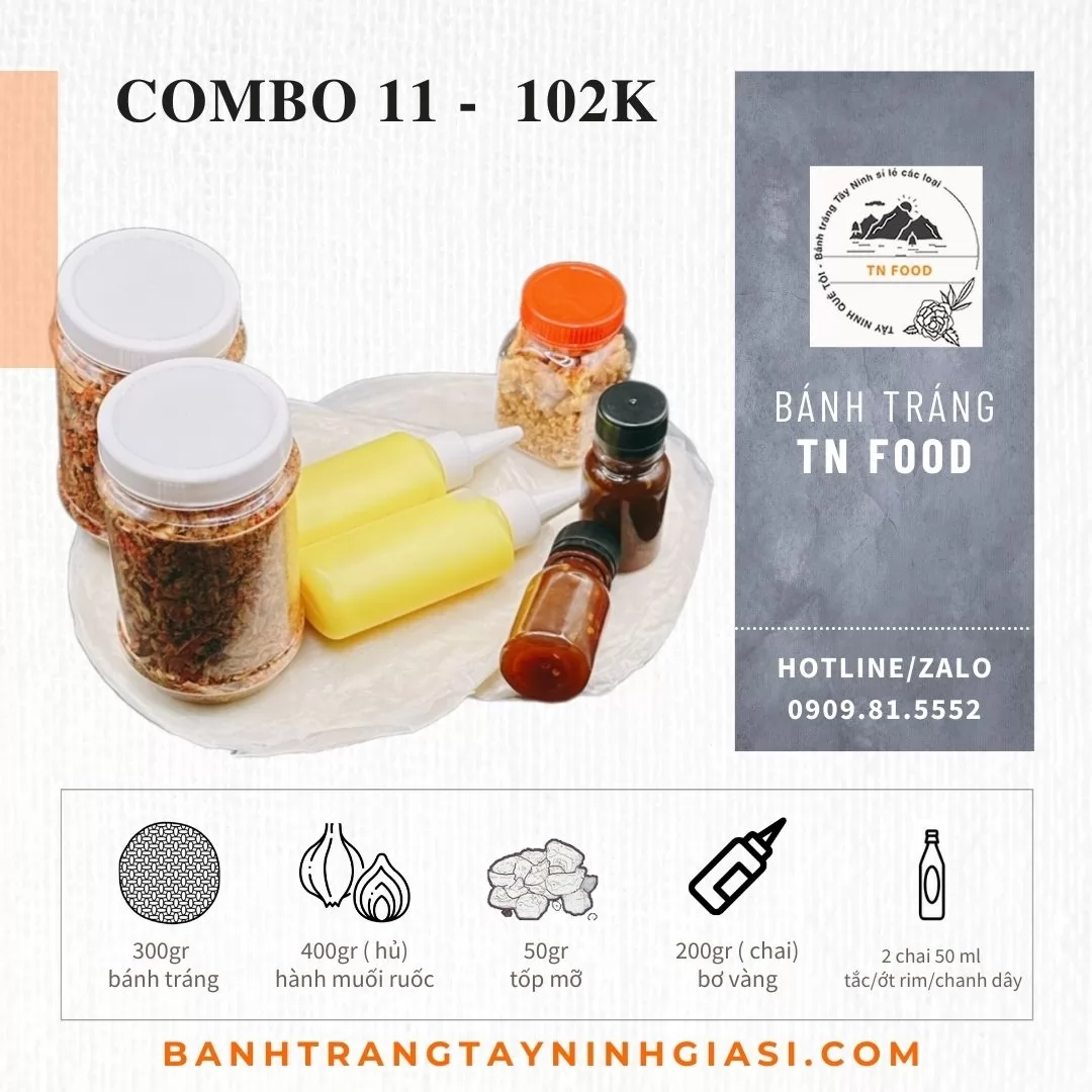 Combo 11 Bánh tráng gạo bơ muối ruốc hành phi, sốt, tốp mỡ