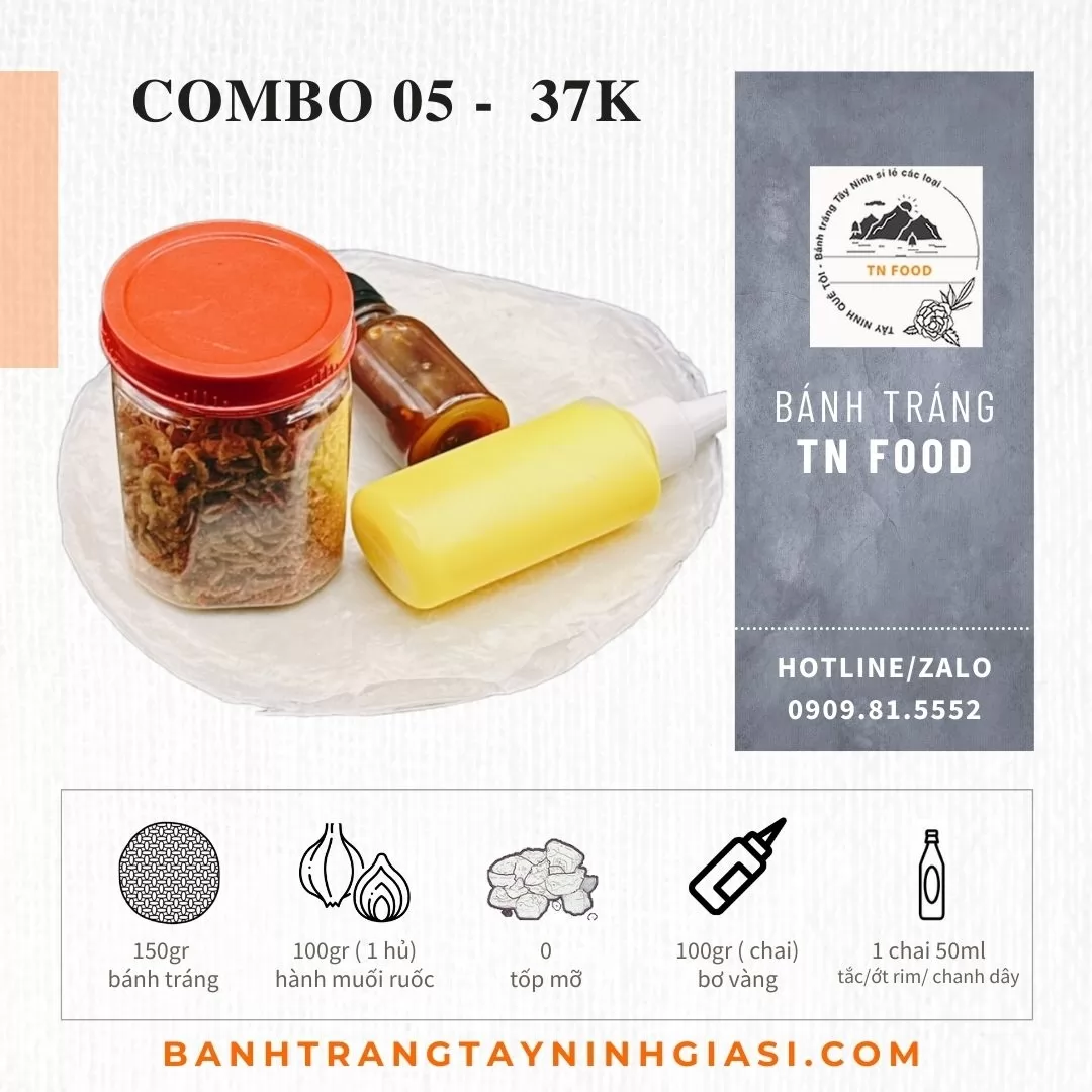 Combo 05 Bánh tráng tròn muối ruốc hành phi, bơ , sốt