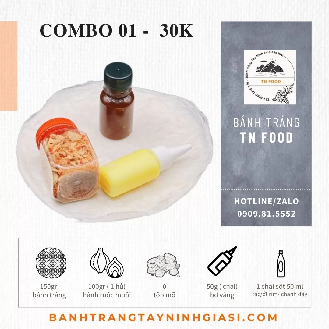 Combo 01 bánh tráng bơ, hành ruốc muối, sốt