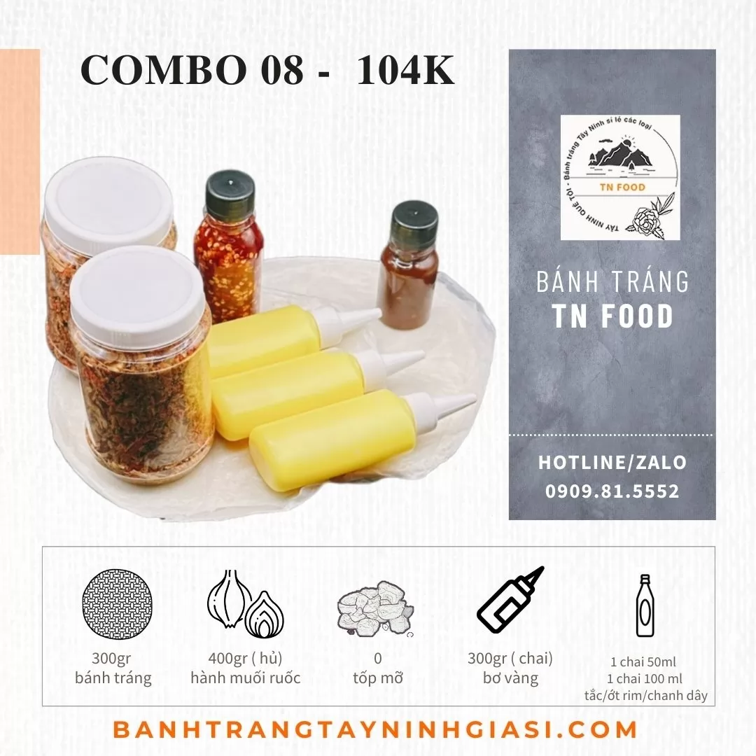 Combo 08 Bánh tráng gạo bơ muối ruốc hành phi, sốt