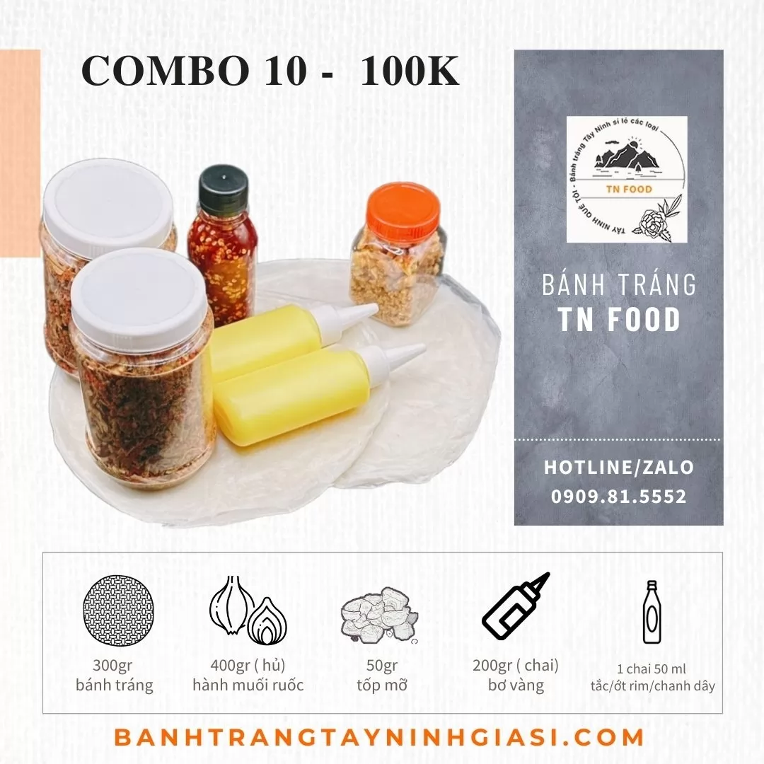 Combo 10 Bánh tráng gạo bơ muối ruốc hành phi, sốt, tốp mỡ